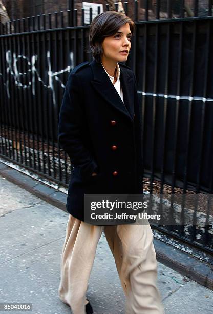 Actress Katie Holmes filming on location for "The Extra Man" on the streets of Manhattan on February 24, 2009 in New York City.