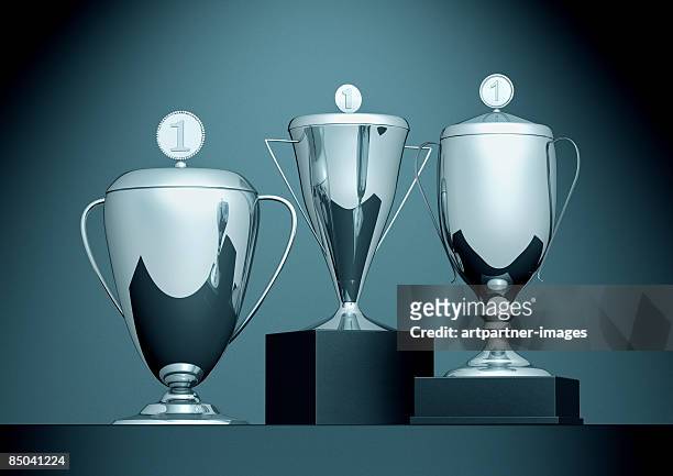 three silver cups, trophies - sports stock illustrations