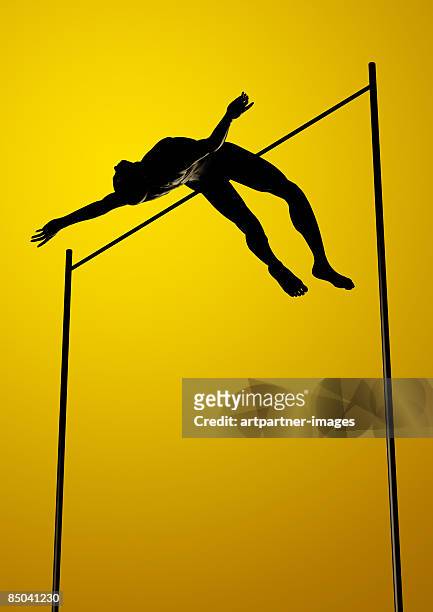 high jumper above the pole - hindernisse überwinden stock-grafiken, -clipart, -cartoons und -symbole