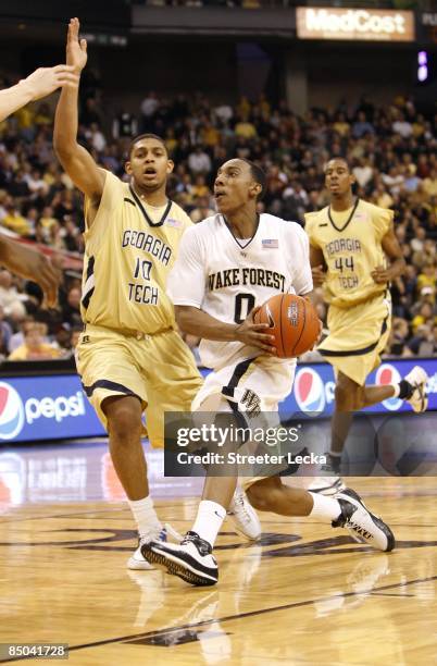 Jeff Teague of the Wake Forest Demon Deacons steps to the basket during their game against the Georgia Tech Yellow Jackets at Lawrence Joel Coliseum...