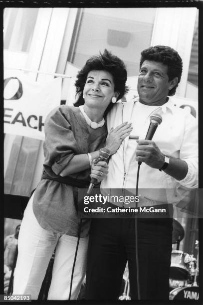 American singer, actress and former Mouseketeer Annette Funicello, left, and American actor and singer Frankie Avalon at an event on July 28, 1987 in...