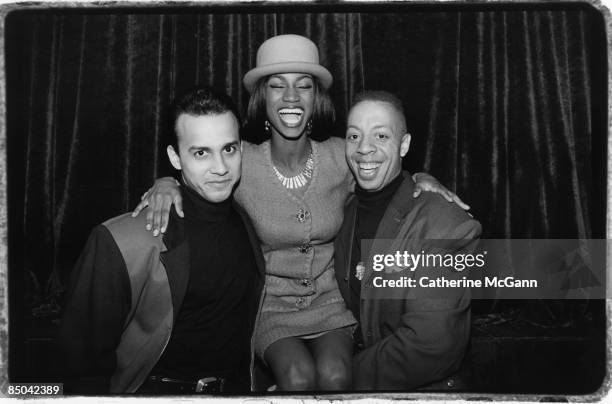 Pop group C+C Music Factory, L-R: Robert Clivilles, Zelma Davis and David Cole pose for a photo in January 1992 in New York City, New York.