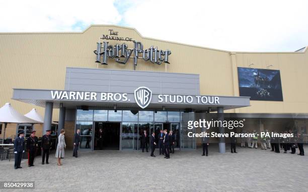 The Duke and Duchess of Cambridge with Prince Harry as they leave Warner Bros studios in Leavesden, Herts where the popular Harry Potter movies were...