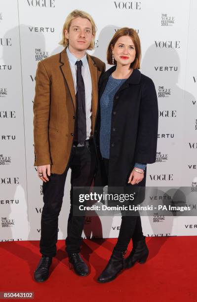 Dominic Jones and Bonnie Wright arriving at the Vogue Festival opening party, at the Southbank Centre, London.