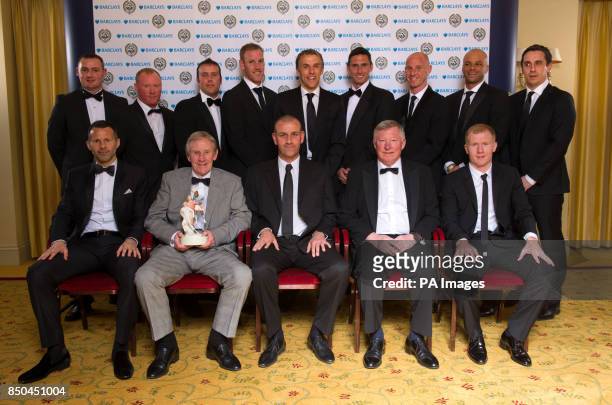 Winners of the PFA Merit Award the Manchester United Class of 92' featuring Ryan Giggs , Eric Harrison , Sir Alex Ferguson , Paul Scholes , George...