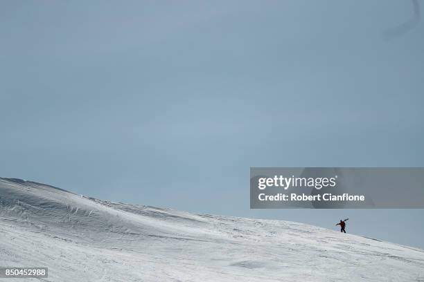 Competitor walks up the summit during the Buller X on September 21, 2017 in Mount Buller, Australia.