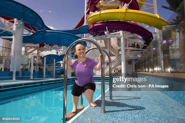 Paralympic swimmer Ellie Simmonds, launches the biggest aqua park at sea on board Norwegian Cruise Line's new ship Breakaway, as it arrives at...