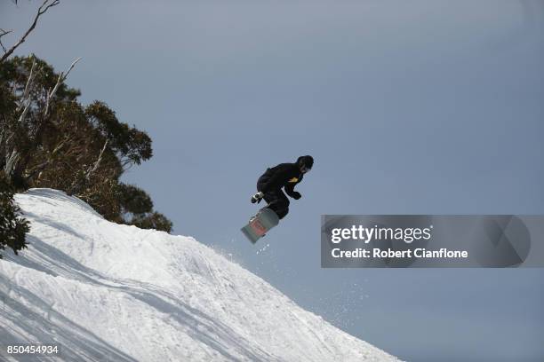 Snowboarder is seen on September 21, 2017 in Mount Buller, Australia. Australians are enjoying one of the best ski seasons after the best snowfall in...