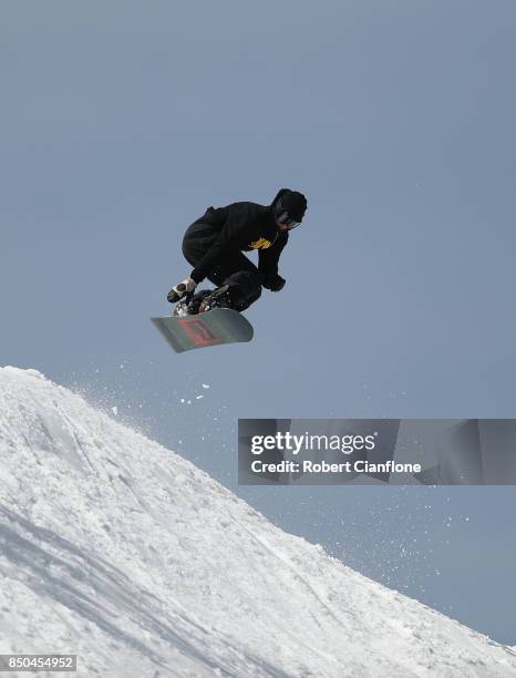 Snowboarder is seen on September 21, 2017 in Mount Buller, Australia. Australians are enjoying one of the best ski seasons after the best snowfall in...