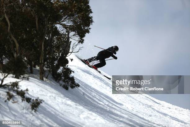 Skier is seen on September 21, 2017 in Mount Buller, Australia. Australians are enjoying one of the best ski seasons after the best snowfall in 17...