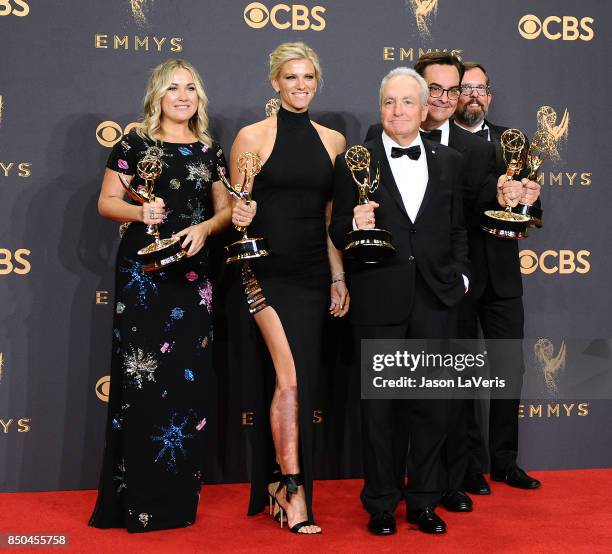 Producers Erin Doyle, Lindsay Shookus, Lorne Michaels, Steve Higgins, and Erik Kenward, winners of Outstanding Variety/Sketch Series for 'Saturday...