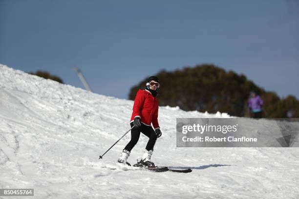 Skier is seen on September 21, 2017 in Mount Buller, Australia. Australians are enjoying one of the best ski seasons after the best snowfall in 17...