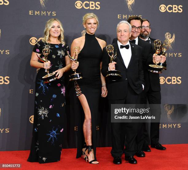 Producers Erin Doyle, Lindsay Shookus, Lorne Michaels, Steve Higgins, and Erik Kenward, winners of Outstanding Variety/Sketch Series for 'Saturday...