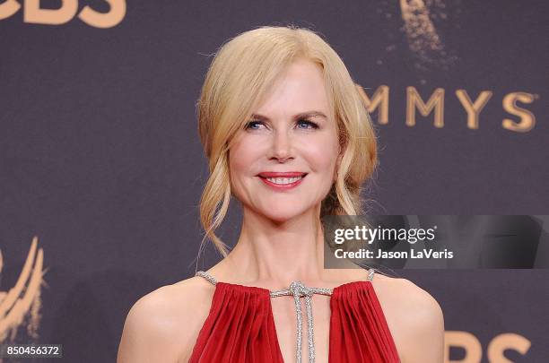 Actress Nicole Kidman poses in the press room at the 69th annual Primetime Emmy Awards at Microsoft Theater on September 17, 2017 in Los Angeles,...