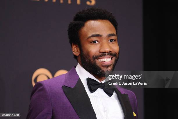 Actor Donald Glover poses in the press room at the 69th annual Primetime Emmy Awards at Microsoft Theater on September 17, 2017 in Los Angeles,...