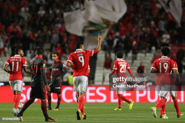 Benficas forward Raul Jimenez from Mexico celebrating after scoring a goal during the Portuguese Cup 2017/18 match between SL Benfica v SC Braga, at...