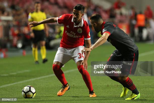 Benficas defender Andre Almeida from Portugal and Bragas defender Jefferson from Brazil during the Portuguese Cup 2017/18 match between SL Benfica v...