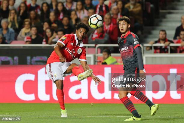 Benficas defender Eliseu from Portugal and Bragas forward Bruno Xadas from Portugal during the Portuguese Cup 2017/18 match between SL Benfica v SC...