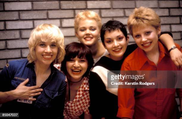 American pop group The Go-Go's, circa 1980. Left to right: lead guitarist Charlotte Caffey, bassist Margot Olavarria, singer Belinda Carlisle, rhythm...