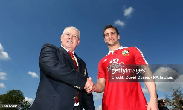 British & irish Lions head coach Warren Gatland with his captain Sam Warburton during the squad announcement at the London Hilton Syon Park,...