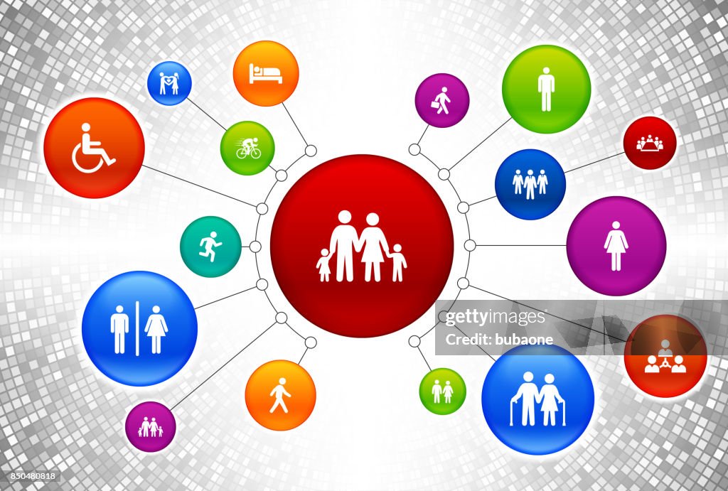 Menschen und modernen Lebens Icons auf Schaltflächen Hintergrundfarbe