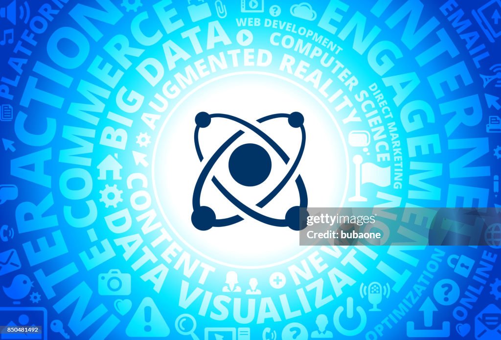 Atom Icon on Internet Modern Technology Words Background