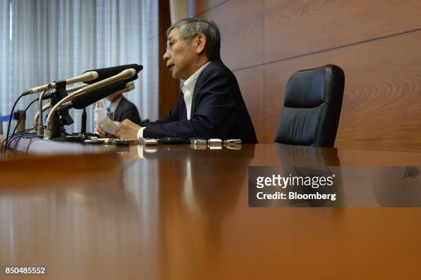 Haruhiko Kuroda, governor of the Bank of Japan , speaks during a news conference in Tokyo, Japan, on Thursday, Sept. 21, 2017. Just hours after the...