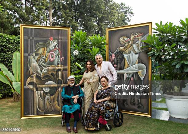 Navin Ansal, Raseel Gujral, Padma Vibhushan awardee and artist Satish Gujral with his wife Kiran Gujral during an exclusive interview with HT...