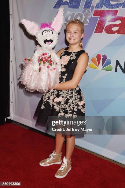 Ventriloquist-singer Darci Lynne Farmer attends NBC's 'America's Got Talent' Season 12 Finale at the Dolby Theatre on September 20, 2017 in...