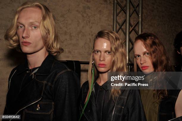 Models are seen backstage ahead of the Atsushi Nakashima show during Milan Fashion Week Spring/summer2018.