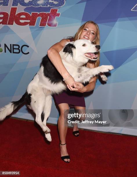 Dog trainer Sara Carson and her dog Hero attend NBC's 'America's Got Talent' Season 12 Finale at the Dolby Theatre on September 20, 2017 in...