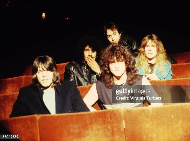 Photo of Brian DOWNEY and Darren WHARTON and John SYKES and Phil LYNOTT and Scott GORHAM and THIN LIZZY, L-R: Scott Gorham, Phil Lynott, Darren...