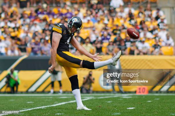 Punter Jordan Berry of the Pittsburgh Steelers punts the football during an NFL football game between the Minnesota Vikings and the Pittsburgh...