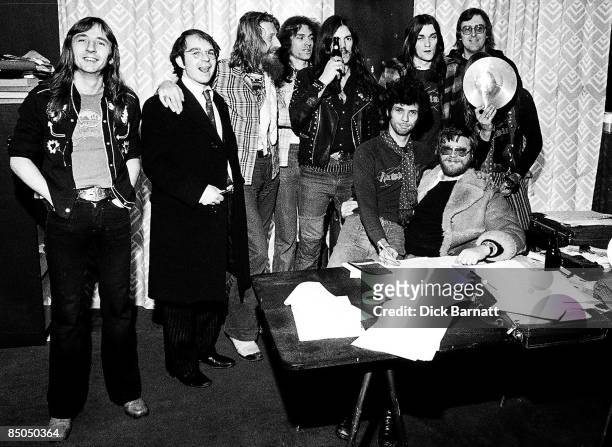 Photo of HAWKWIND; Record signing 1976