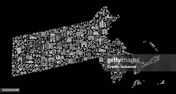 massachusetts construction industry vector icon pattern - hard hat worker tablet stock illustrations