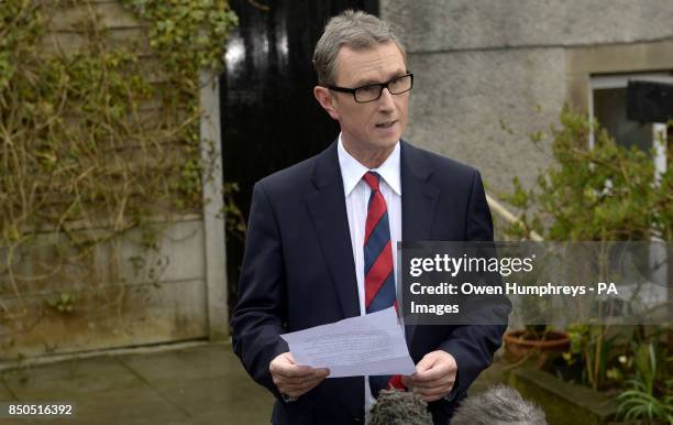 Deputy House speaker Nigel Evans gives a press statement at his home in Pendleton Lancashire, where he said today that allegations he raped one man...