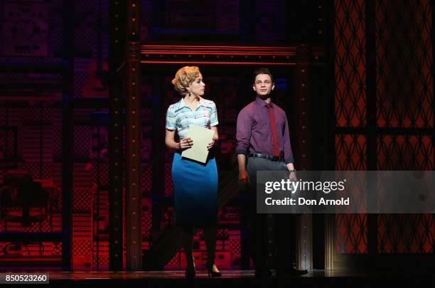 Amy Lehpamer and Mat Verevis perform the roles of Cynthia Weil and Barry Mann during rehearsal for Beautiful: The Carole King Musical at Lyric...