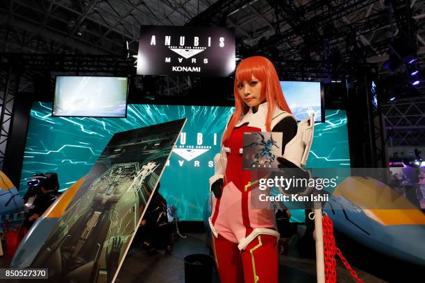 Model of Anubis Mars video game stands in the Konami Holdings Corp. Booth during the Tokyo Game Show 2017 at Makuhari Messe on September 21, 2017 in...
