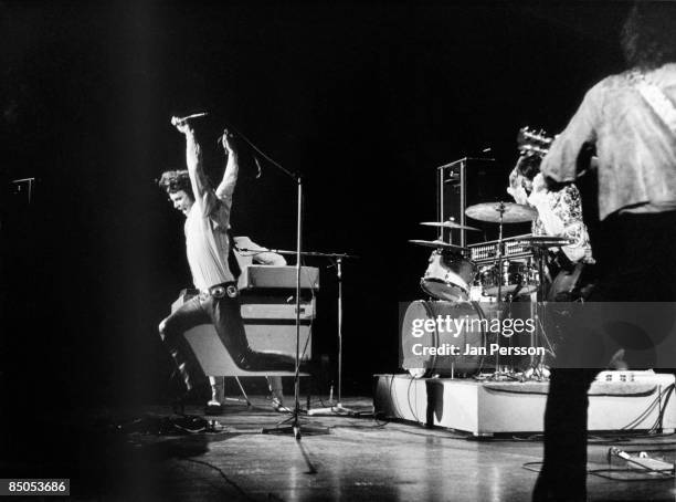 1st SEPTEMBER: American rock group The Doors perform on stage in Denmark in September 1968. Left to right: Jim Morrison , Ray Manzarek , John...