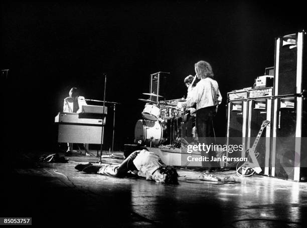 1st SEPTEMBER: American rock group The Doors perform on stage in Denmark in September 1968. Left to right: Ray Manzarek , Jim Morrison and Robbie...