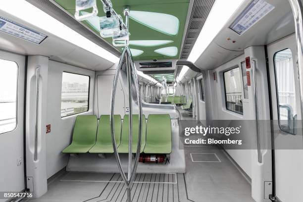 The interior of a BYD Co. SkyRail monorail train is seen at the company's headquarters in Shenzhen, China, on Thursday, Sept. 21, 2017. China will...