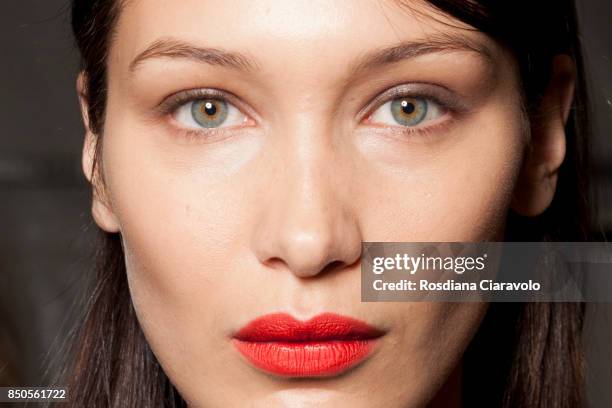 Bella Hadid is seen ahead of backstage the Max Mara show during Milan Fashion Week Spring/Summer 2018 on September 21, 2017 in Milan, Italy.