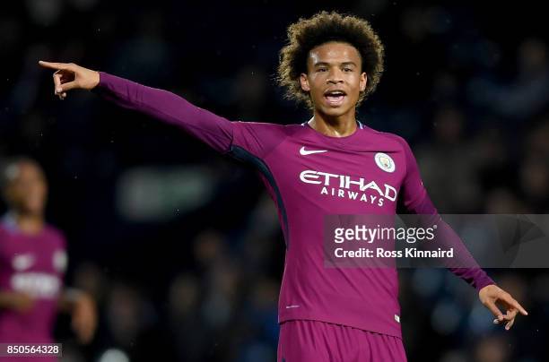 Leroy Sane of Manchester City in action during the Carabao Cup third round match between West Bromwich Albion and Manchester City at The Hawthorns on...