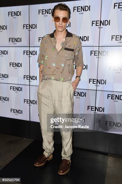 Jamie Campbell Bower attends the Fendi show during Milan Fashion Week Spring/Summer 2018 on September 21, 2017 in Milan, Italy.