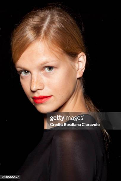 Nadine Leopold is seen ahead backstage of the Max Mara show during Milan Fashion Week Spring/Summer 2018 on September 21, 2017 in Milan, Italy.
