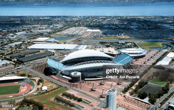 The Olympic Stadium for the Sydney Olympics is shown in this aerial photograph taken in Sydney, Australia March 30, 2000.