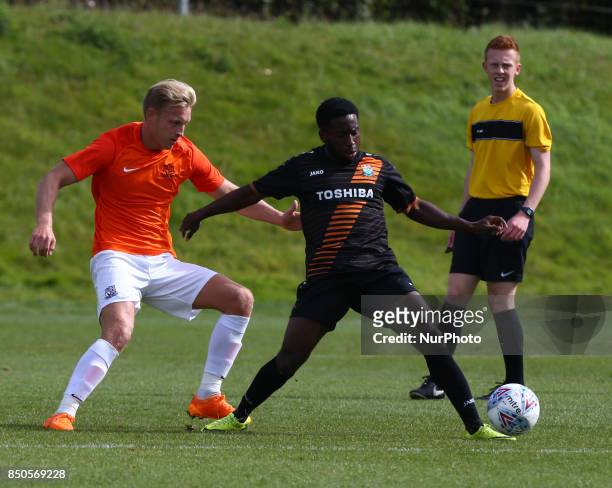 Josh Wright of Southend United and Fumnaya Shomoyun of Barnet during Central League Cup match between Barnet Under 23s and Southend United Under 23s...