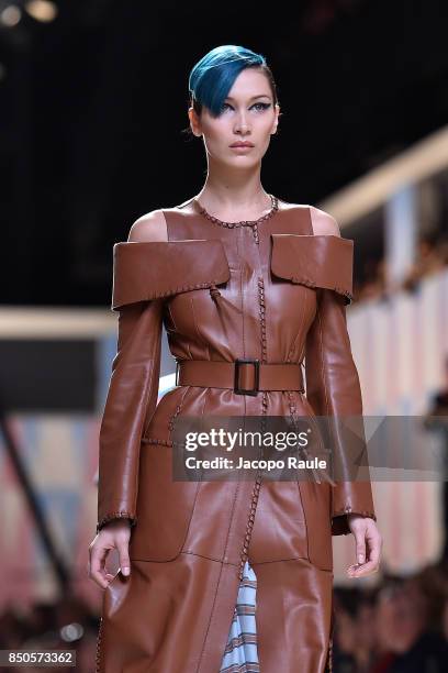 Bella Hadid walks the runway at the Fendi show during Milan Fashion Week Spring/Summer 2018 on September 21, 2017 in Milan, Italy.