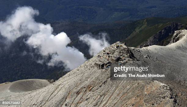 In this aerial image, Mt. Ontake is seen ahead of the third anniversary of the eruption on September 21, 2017 in Otaki, Nagano, Japan. The volcano...