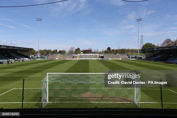 General view of an empty Huish Park, prior to kick off